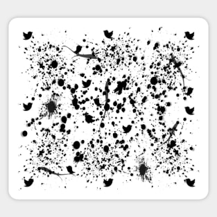 Black and White Pattern Paint Splats, Birds, Twigs Sticker